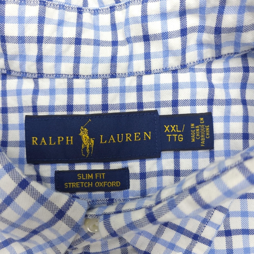 Ralph Lauren Shirt Mens 2XL Blue Check Long Sleeve Button Down Stretch Oxford - Picture 4 of 10